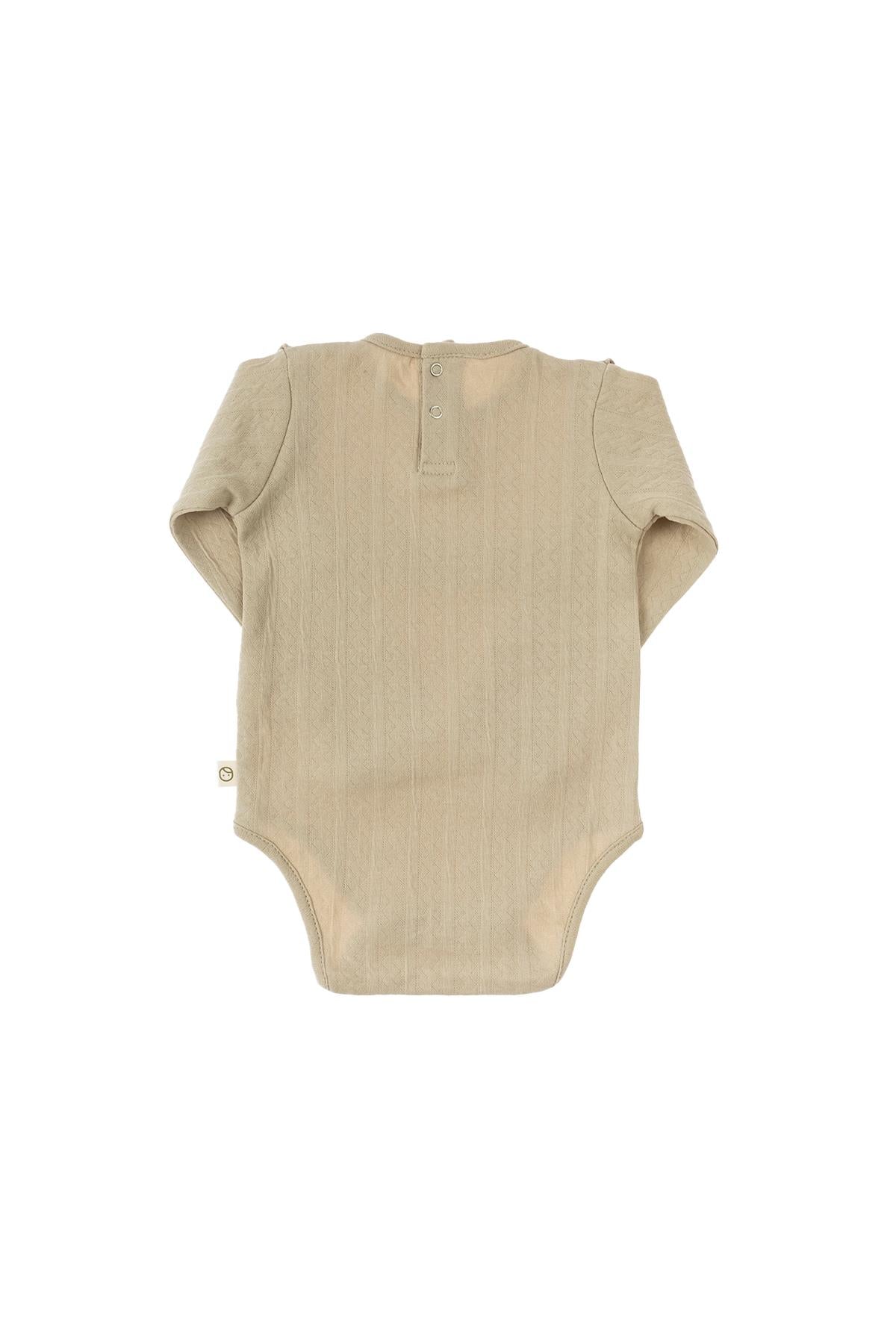 Long Sleeve Quilted Ruffle Organic Cotton Bodysuit - Beige | Soft & Breathable