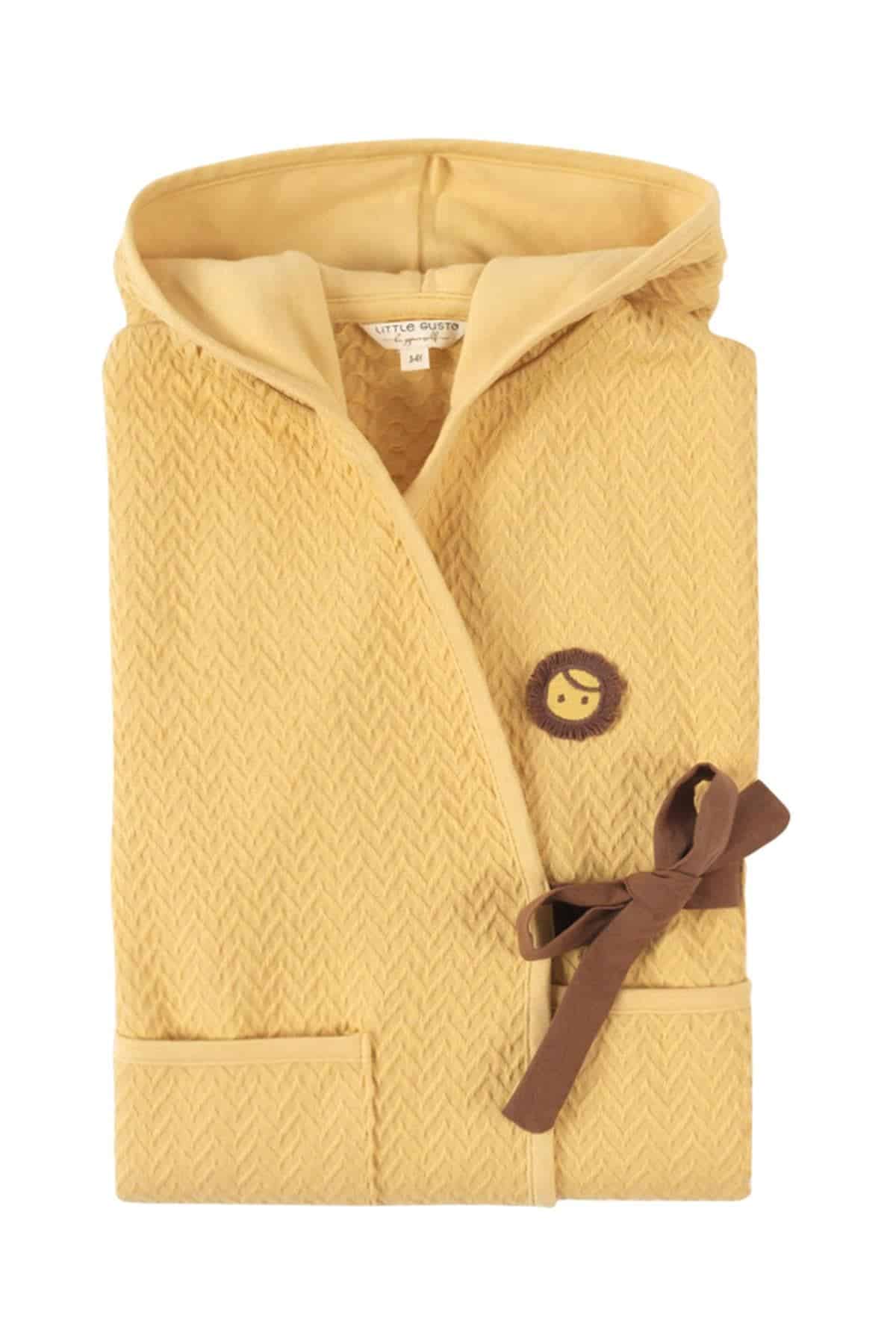 Organic Cotton Jacquard Bathrobe - Yellow | Soft, Absorbent, and Cozy for Kids