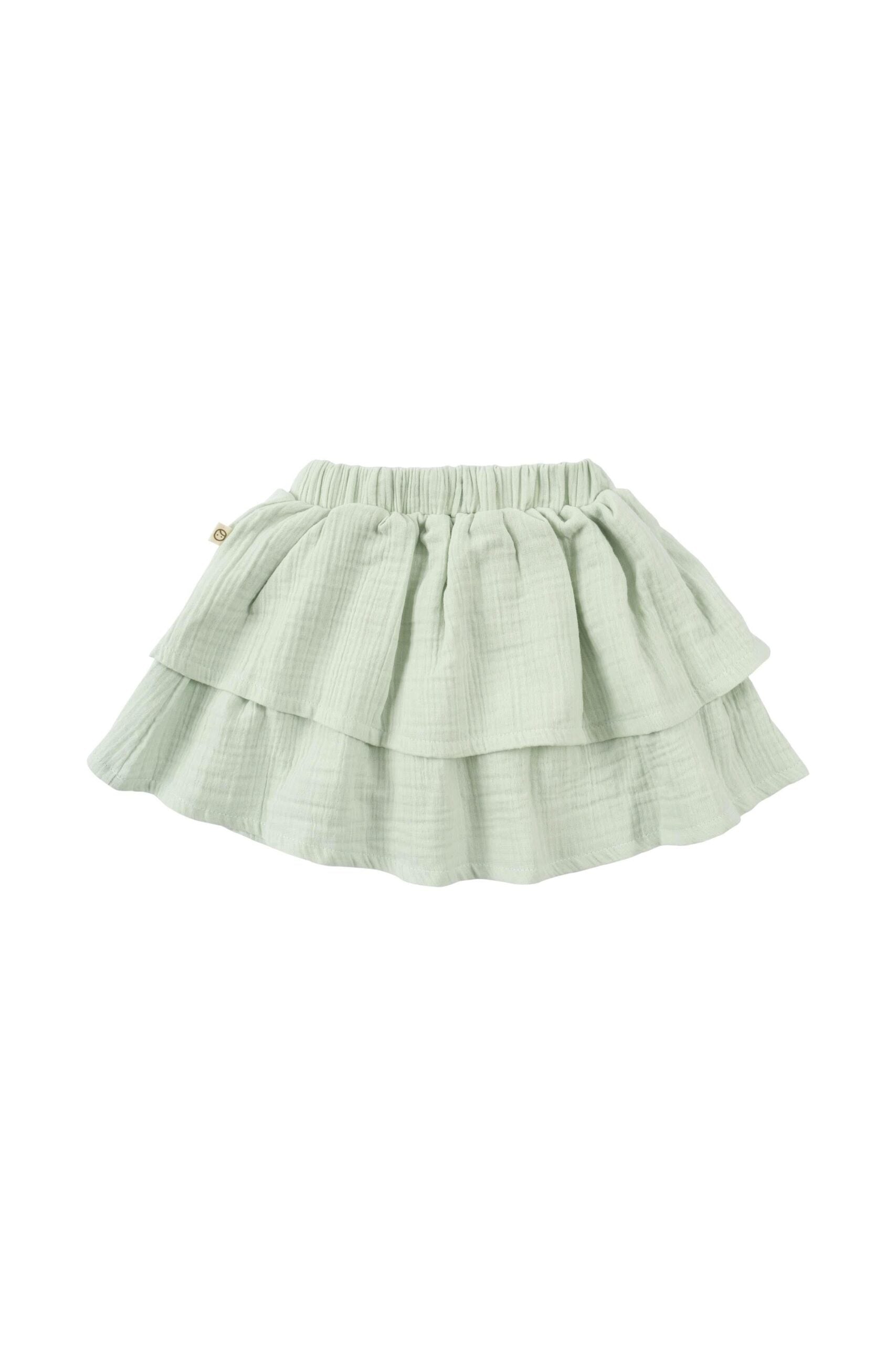 Organic Cotton Muslin Tiered Skirt in Green | Soft and Breathable