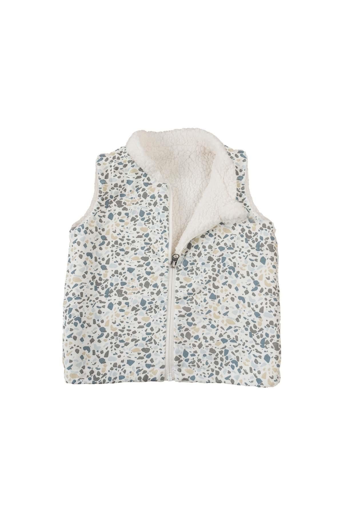 Double Sided Teddy Terrazzo Vest - White