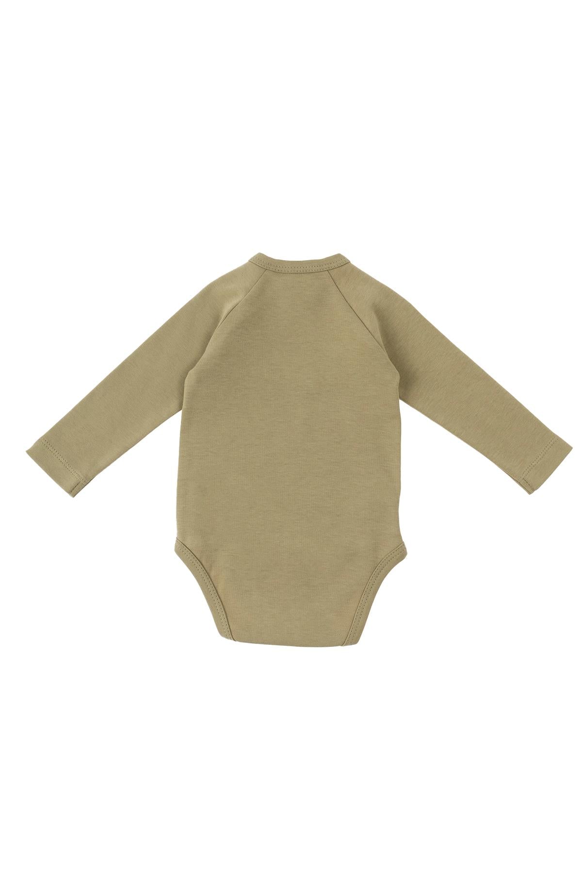 Organic Cotton Long Sleeve Side Snap Bodysuit - Khaki | Soft & Breathable for Babies