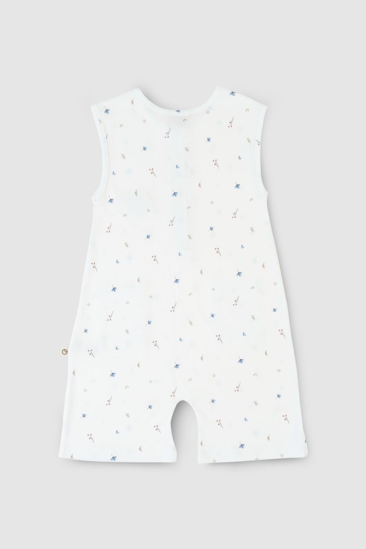 Bamboo Sleeveless Romper - White Flower Pattern | Soft & Eco-Friendly Babywear