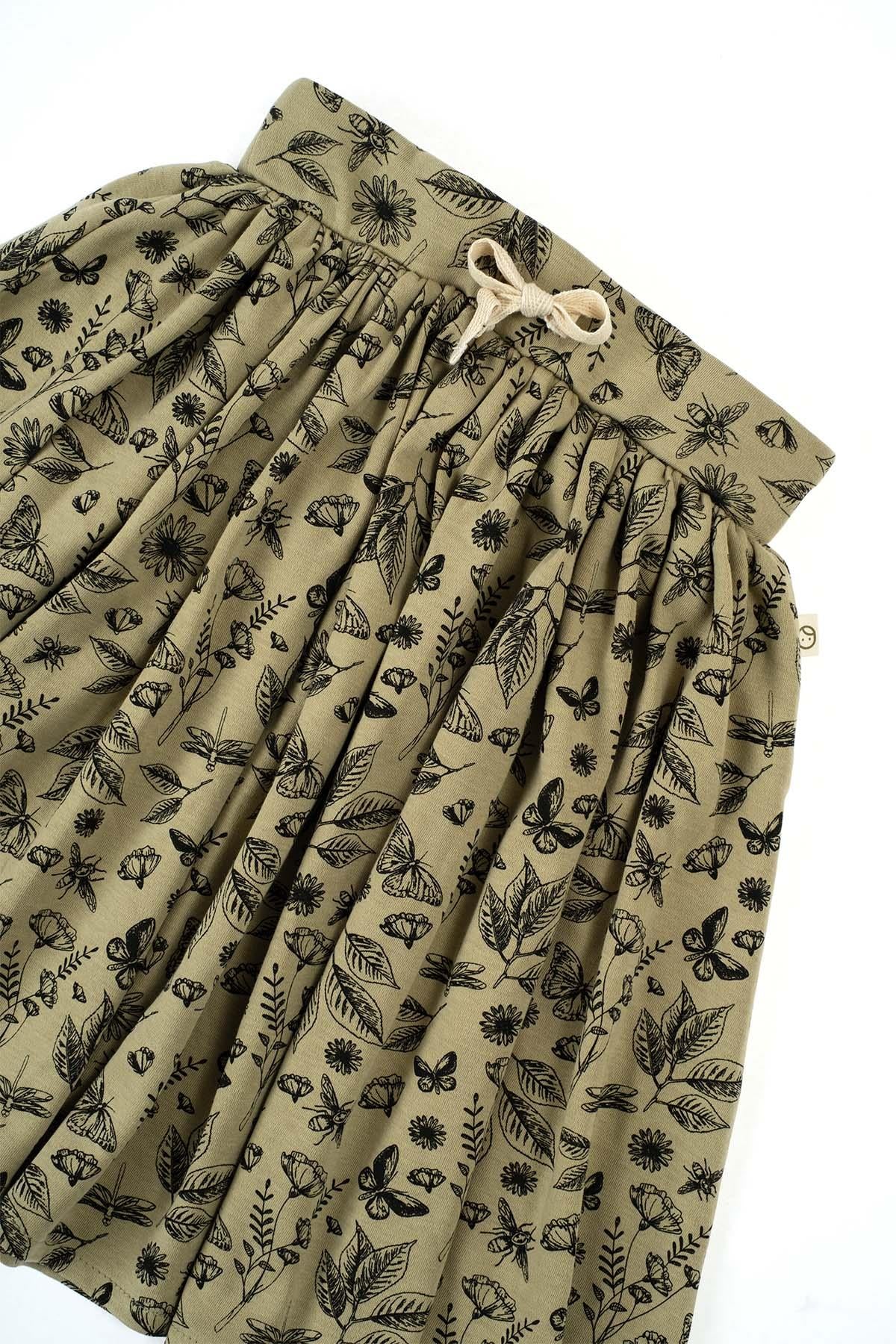 Organic Cotton Mini Skirt for Kids - Khaki with Fun Print