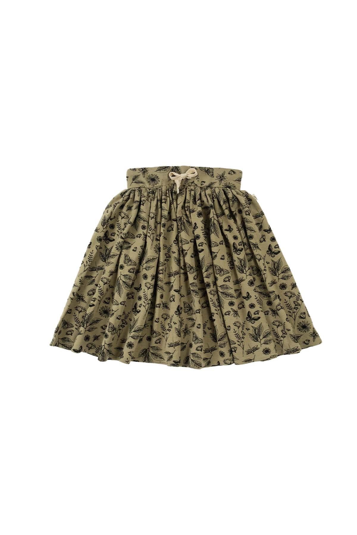 Organic Cotton Mini Skirt for Kids - Khaki with Fun Print