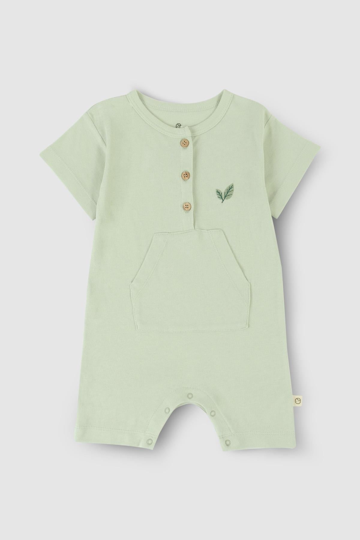 Bamboo Snap-Button Romper with Flower Print - Green | Soft, Stylish & Eco-Friendly