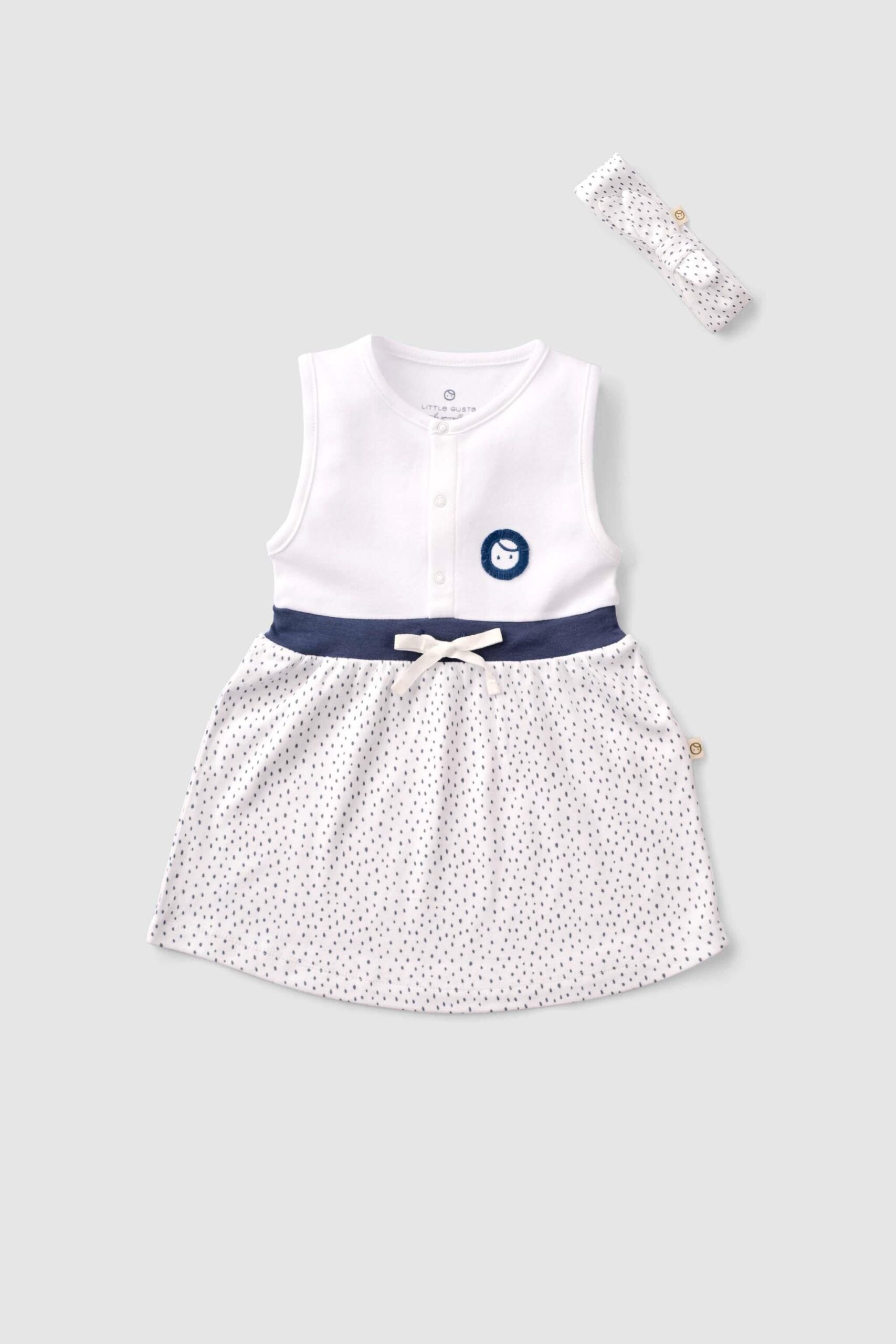 Organic Cotton Dress and Headband Set with Drop Pattern