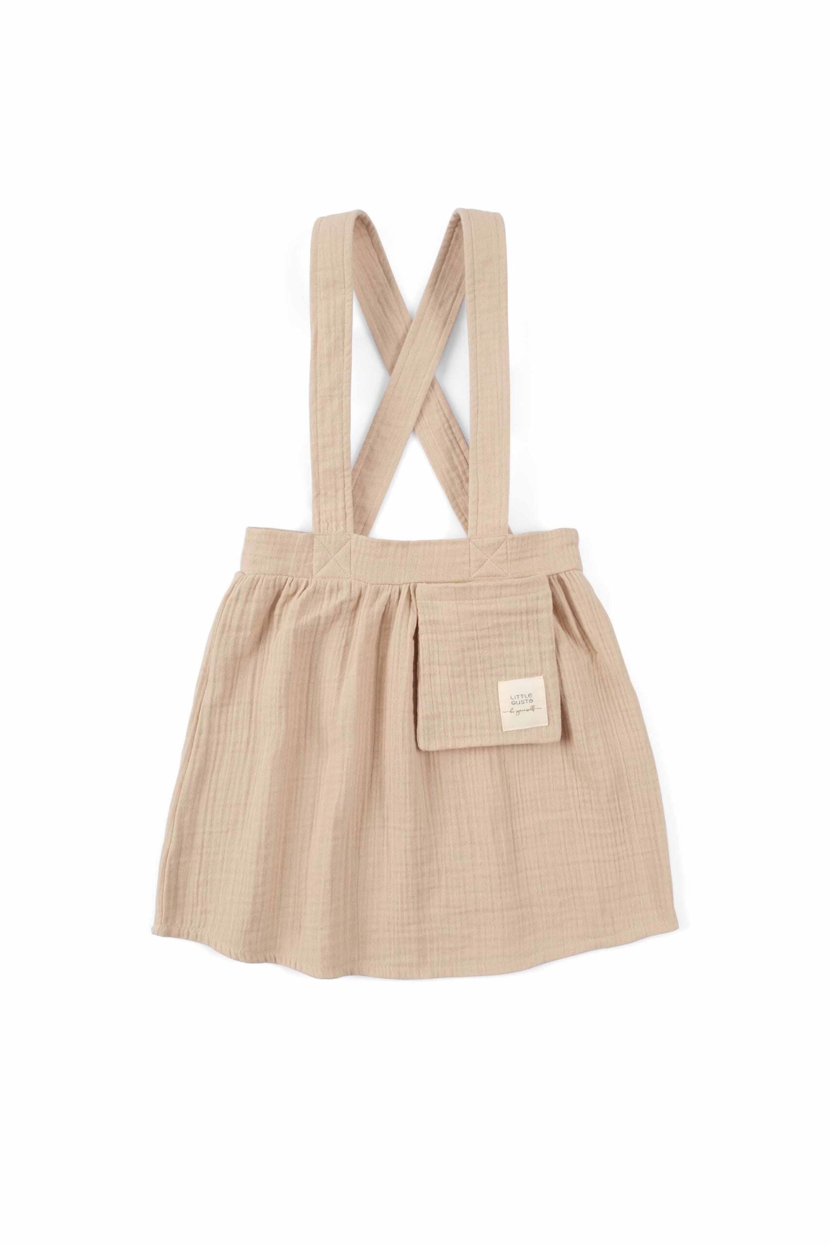 Organic Cotton Muslin Kids Gilet Dress in Beige - Soft and Versatile