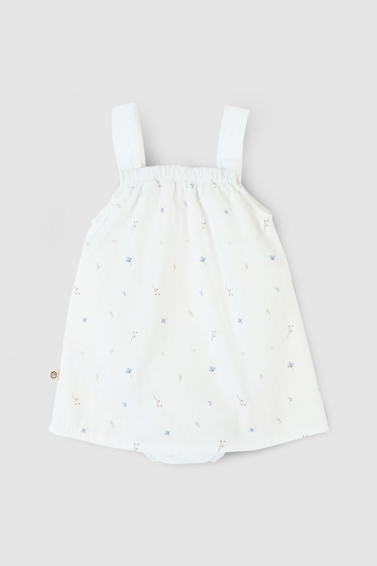 Organic Cotton Dress - White Flower Pattern | Soft and Stylish for Kids