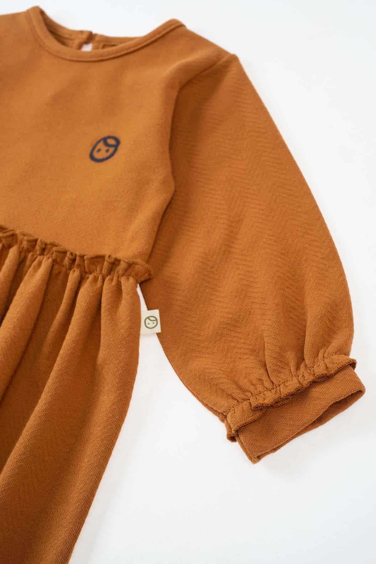 Copper Organic Cotton Ruffle Dress for Kids | Elegant & Sustainable