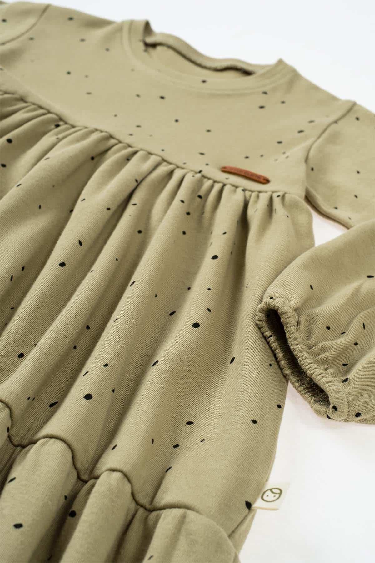 Organic Cotton Long Sleeve Tiered Dress in Khaki Cosmos - Sustainable