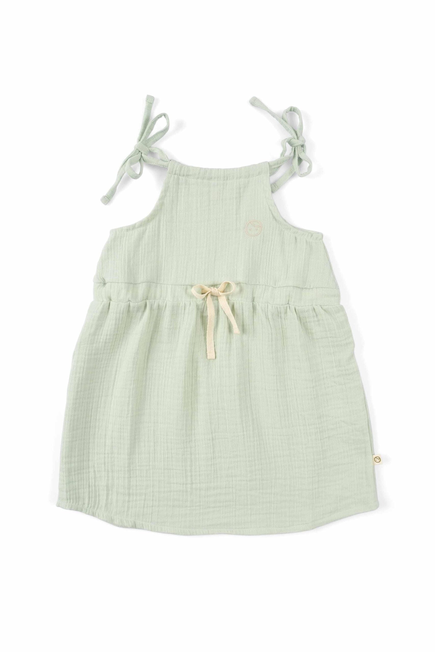 Organic Cotton Muslin Dress with Straps in Green - Soft and Stylish