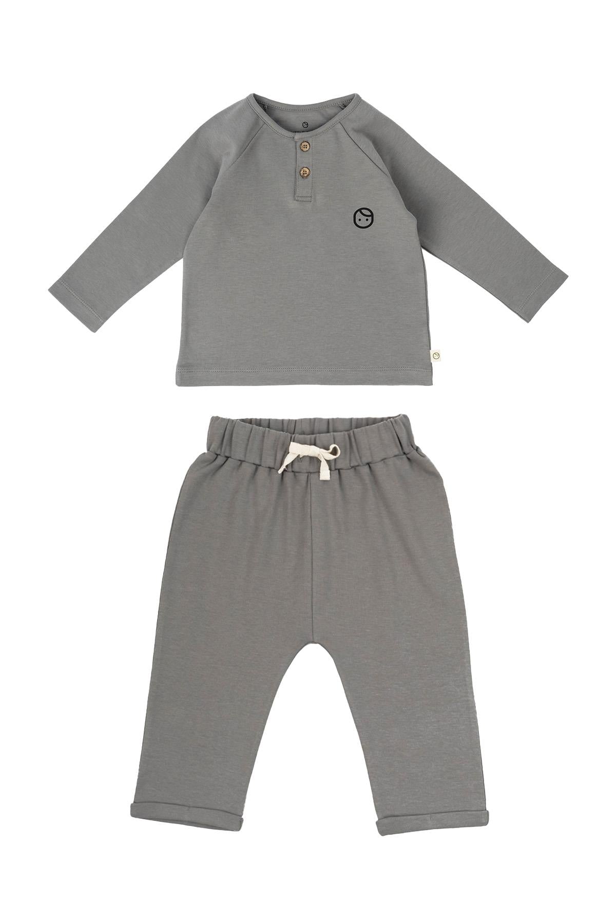 Grey Organic Cotton Pyjama Set for Kids & Babies | Cozy Sleepwear