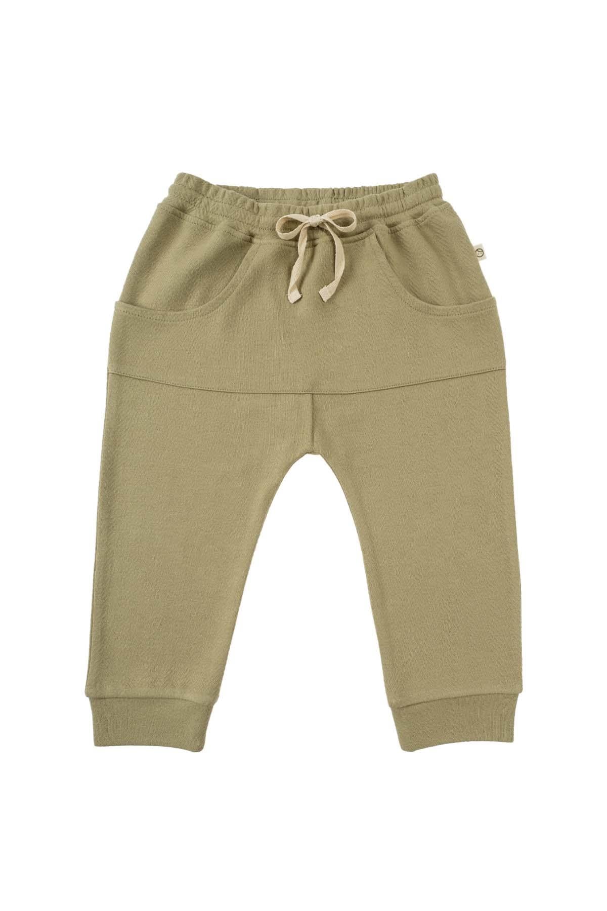 Organic Cotton Kangaroo Pocket Baggy Pants - Khaki | Comfortable