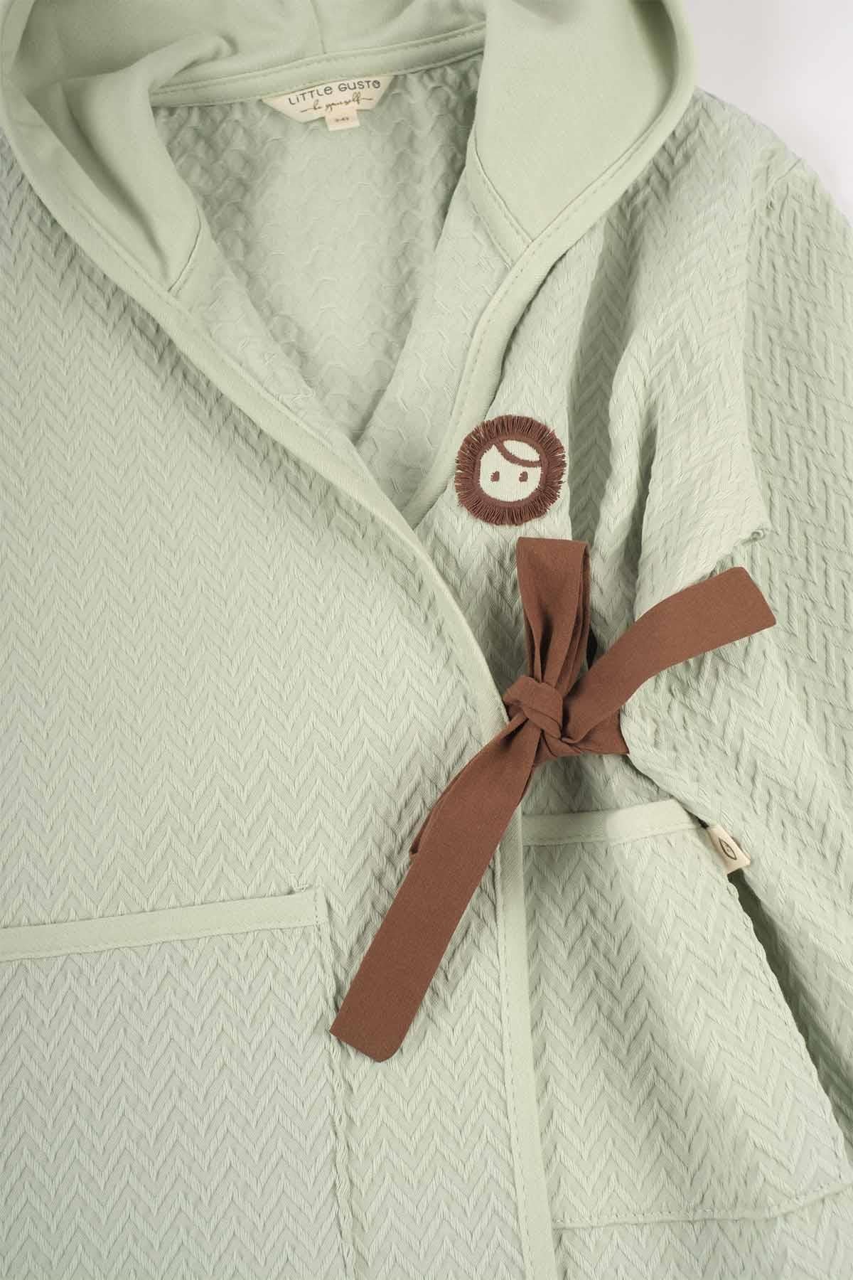 Kids' Organic Cotton Jacquard Bathrobe - Green | Soft & Eco-Friendly