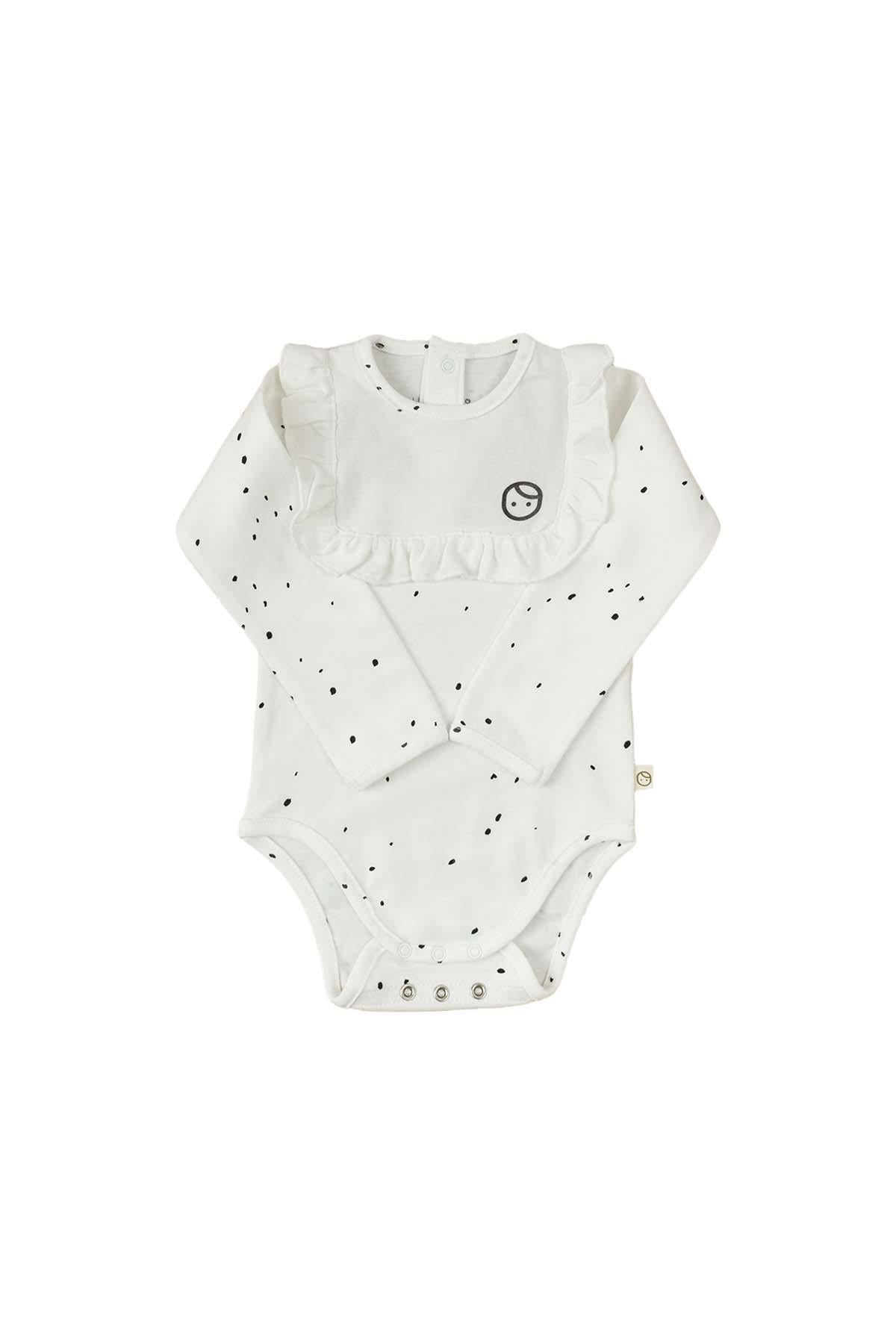 Long Sleeve Quilted Ruffle Organic Cotton Bodysuit - White Cosmos