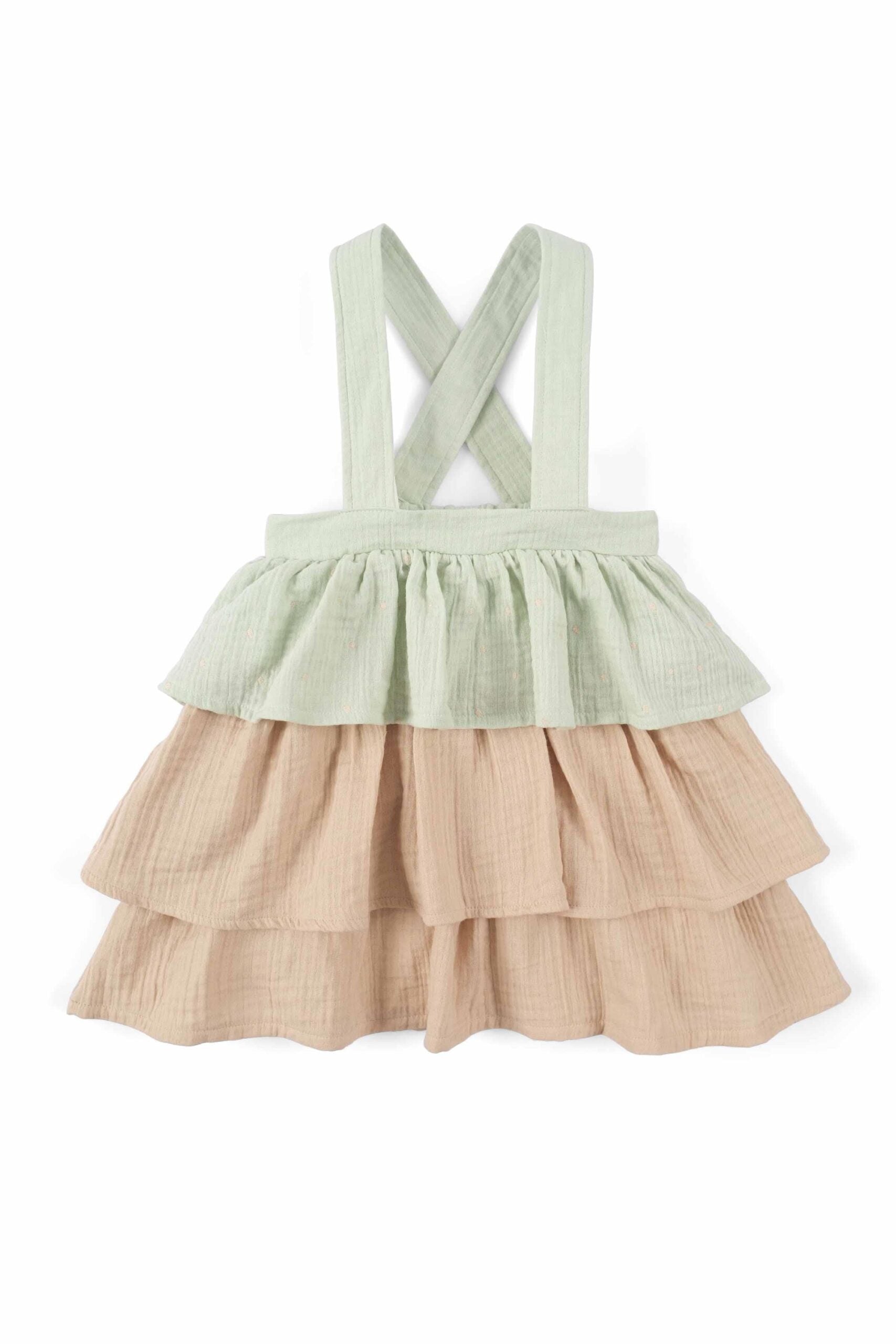 Organic Cotton Muslin Layered Gilet Dress for Kids in Green - Soft and Versatile