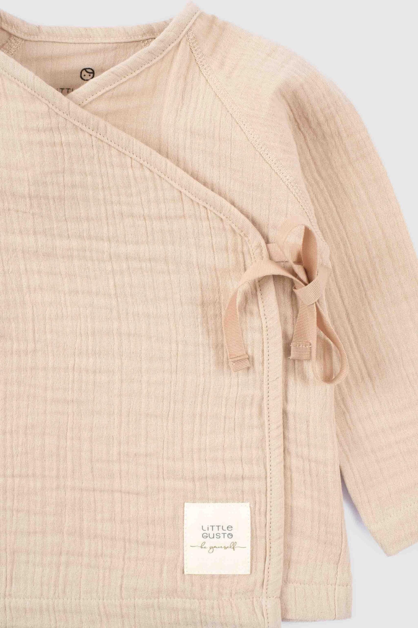 Organic Muslin Cotton Jacket Kimono-Style Bodysuit - Beige