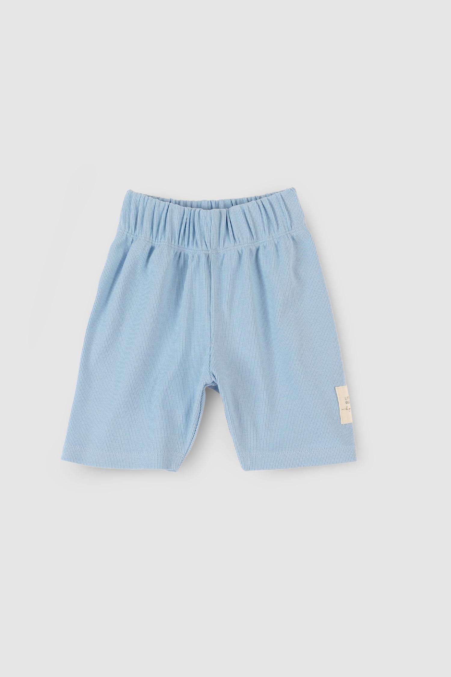 Blue Organic Cotton Ribbed Shorts for Kids | Comfortable & Stylish