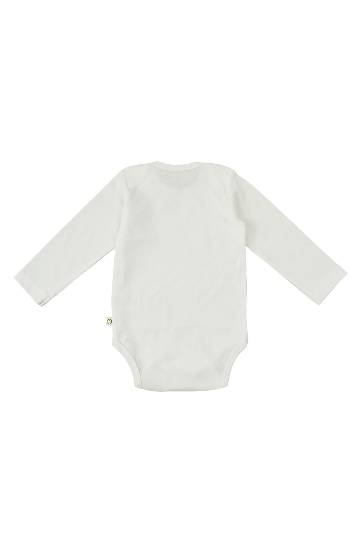 Organic Cotton Long Sleeve Bodysuit with Snap - White with Print