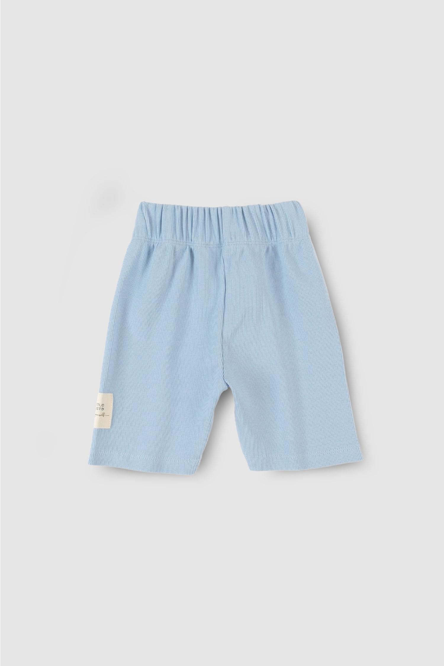 Blue Organic Cotton Ribbed Shorts for Kids | Comfortable & Stylish