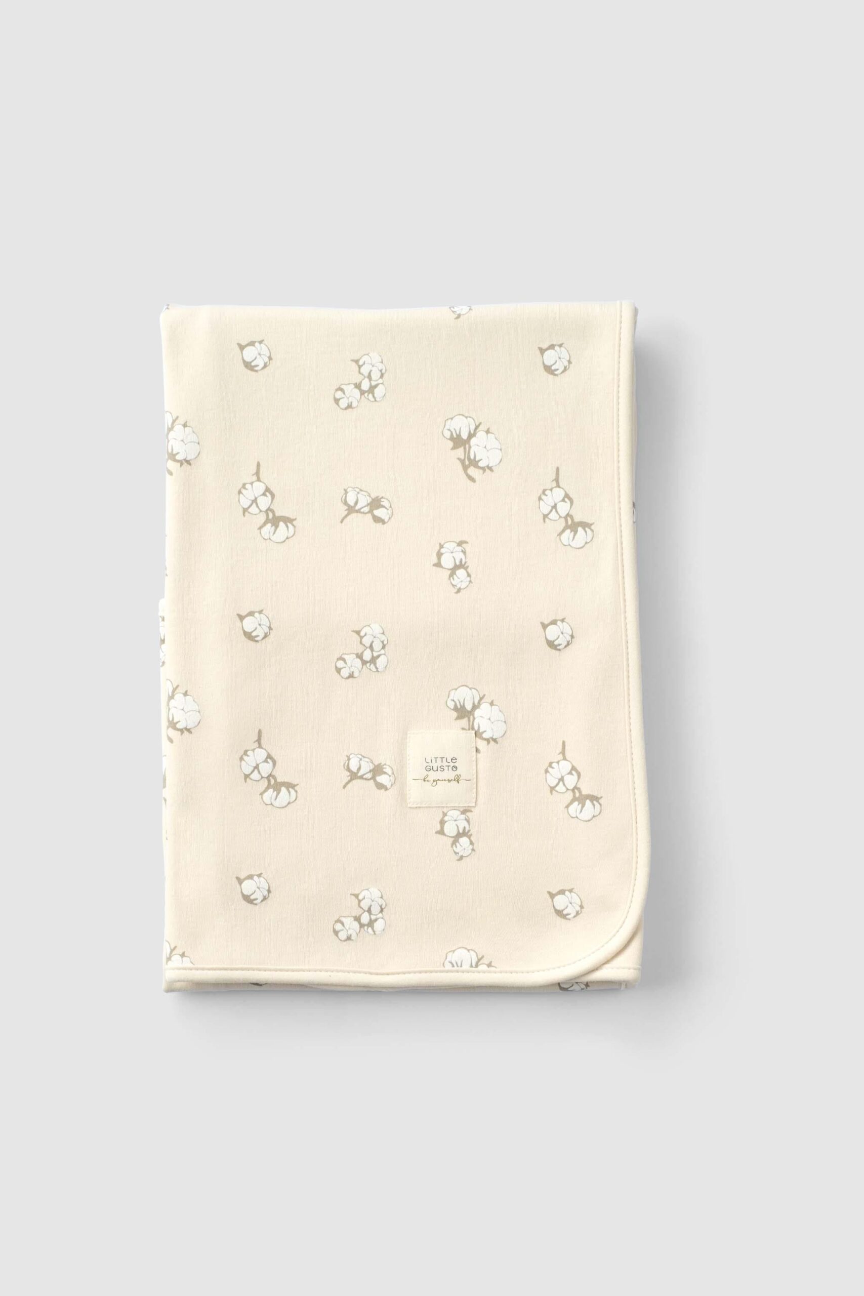 Organic Cotton Double Layer Baby Blanket - Cream with Print