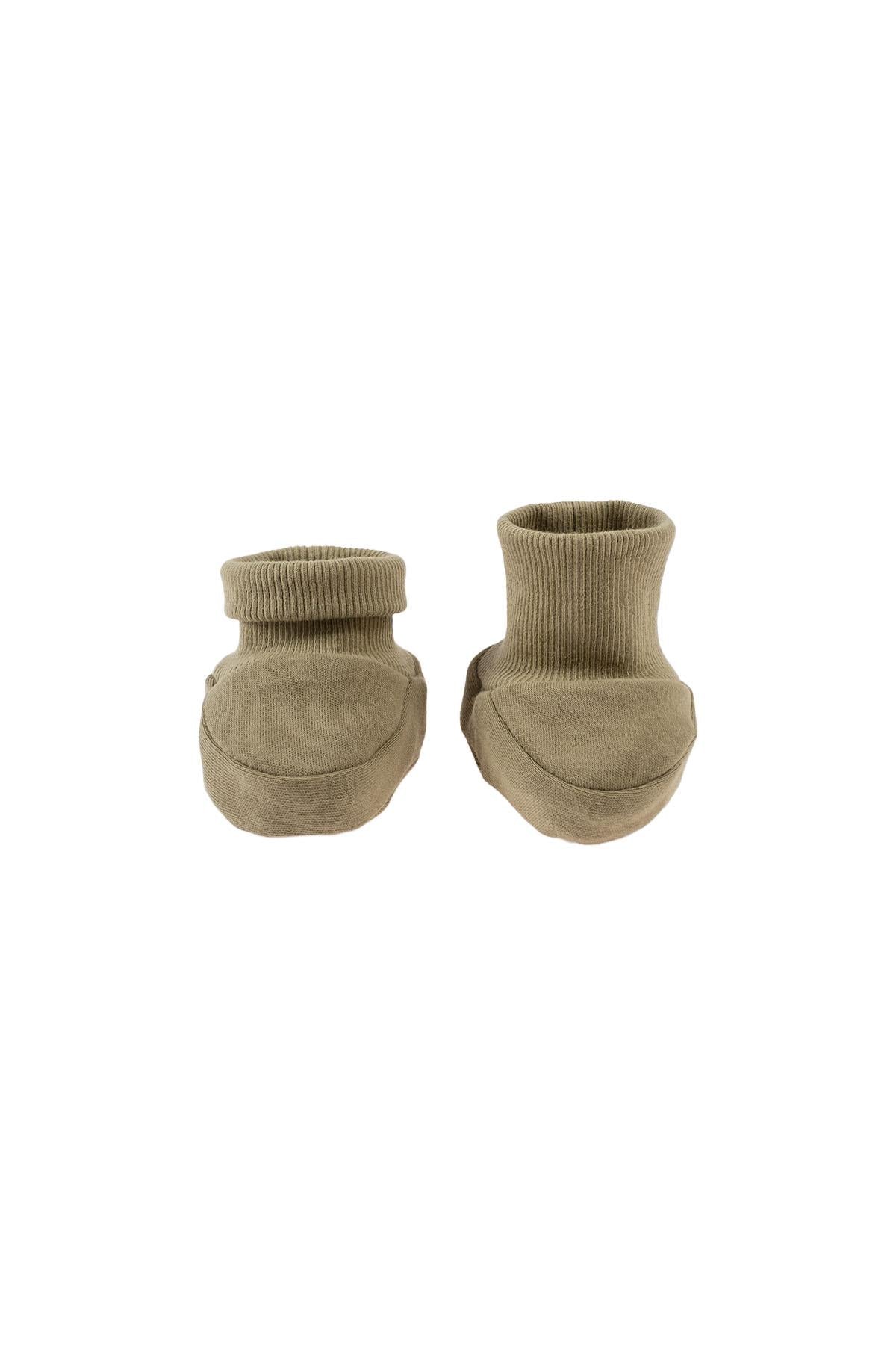 Organic Cotton Newborn Booties in Khaki | Soft and Comfortable