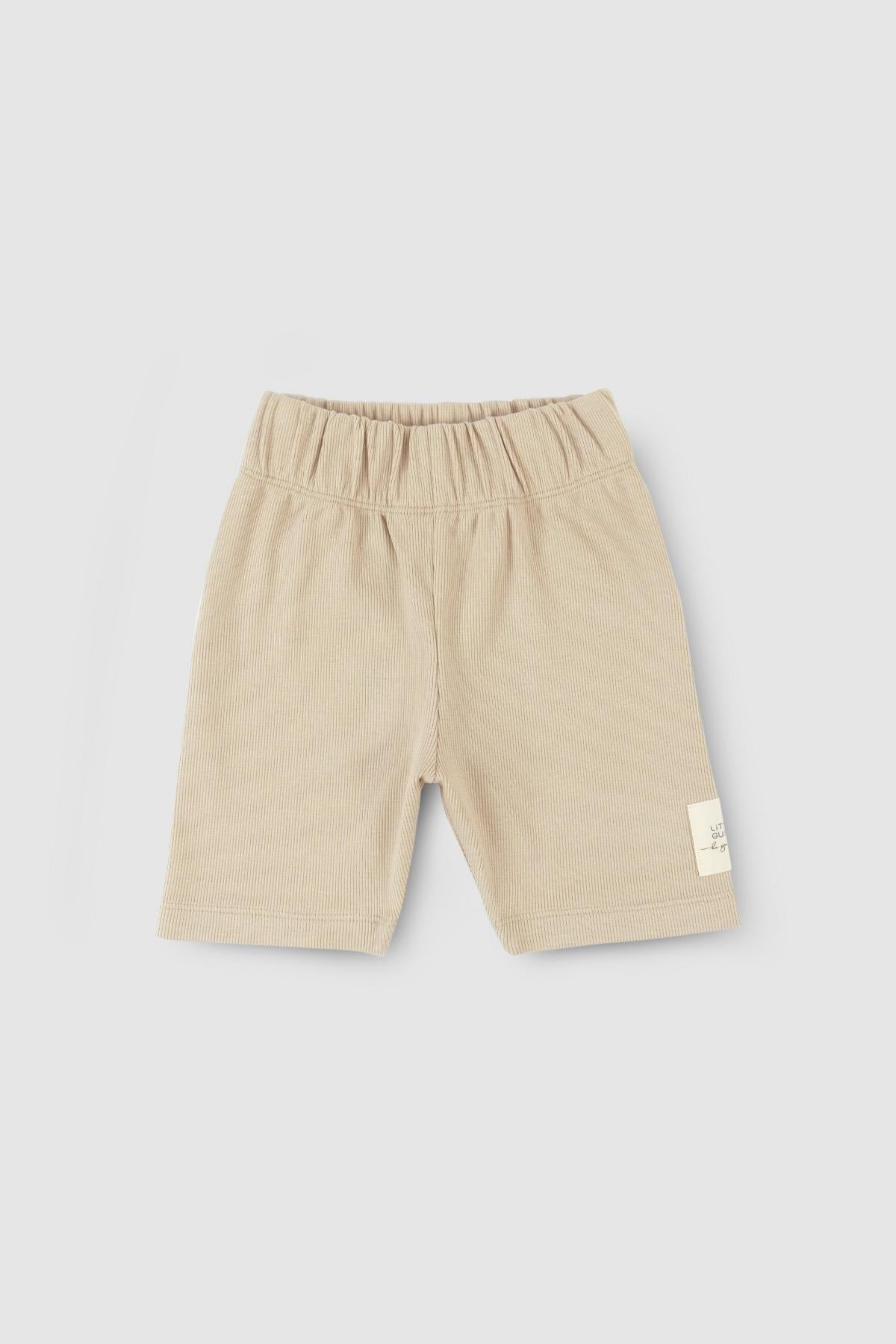 Beige Organic Cotton Short Ribbed Leggings for Kids | Soft & Durable