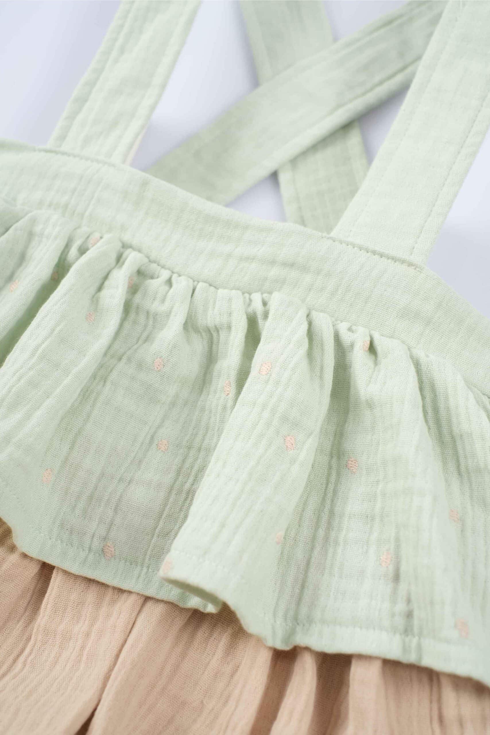 Organic Cotton Muslin Layered Gilet Dress for Kids in Green - Soft and Versatile