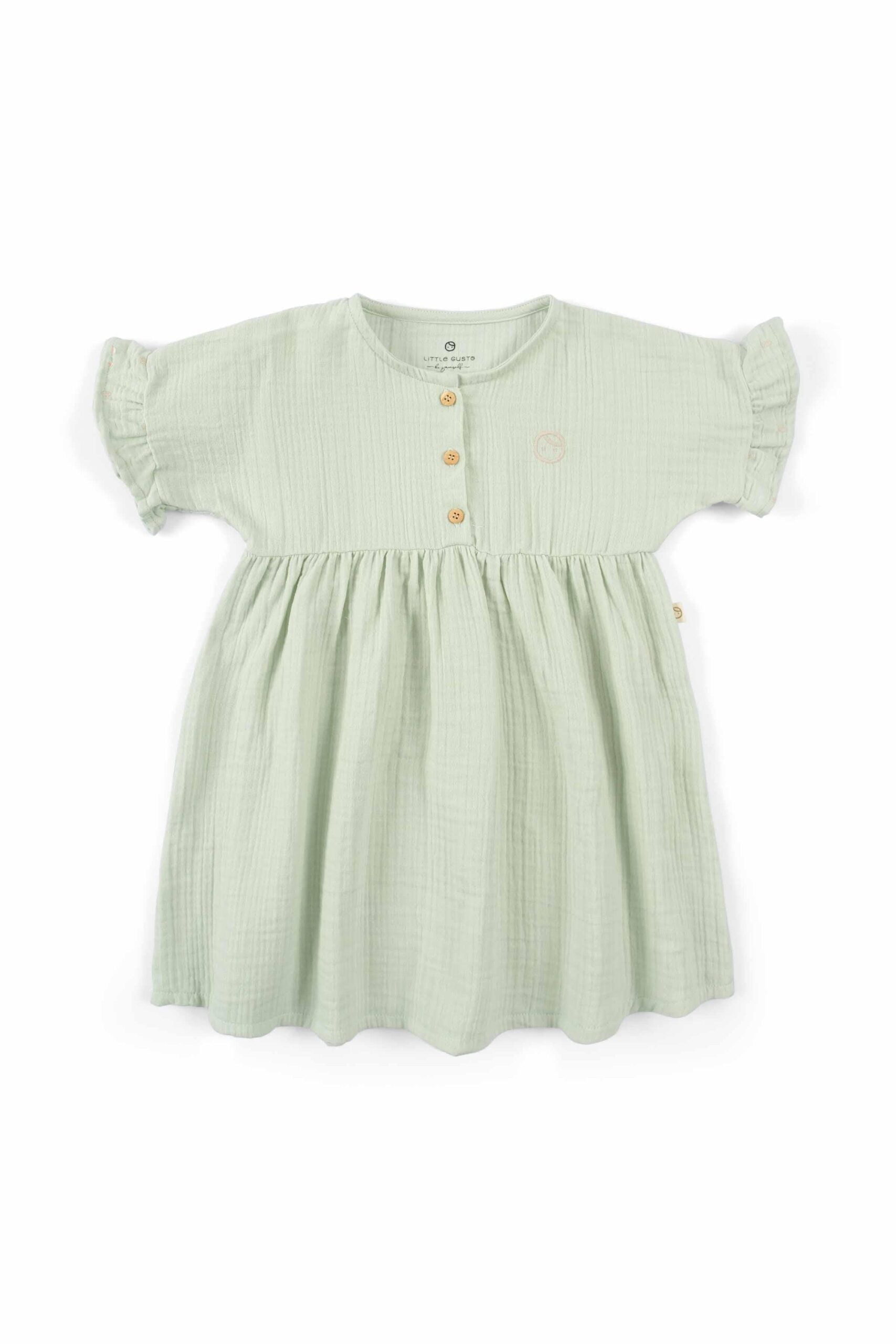 Organic Cotton Muslin Dress in Green - Lightweight and Stylish