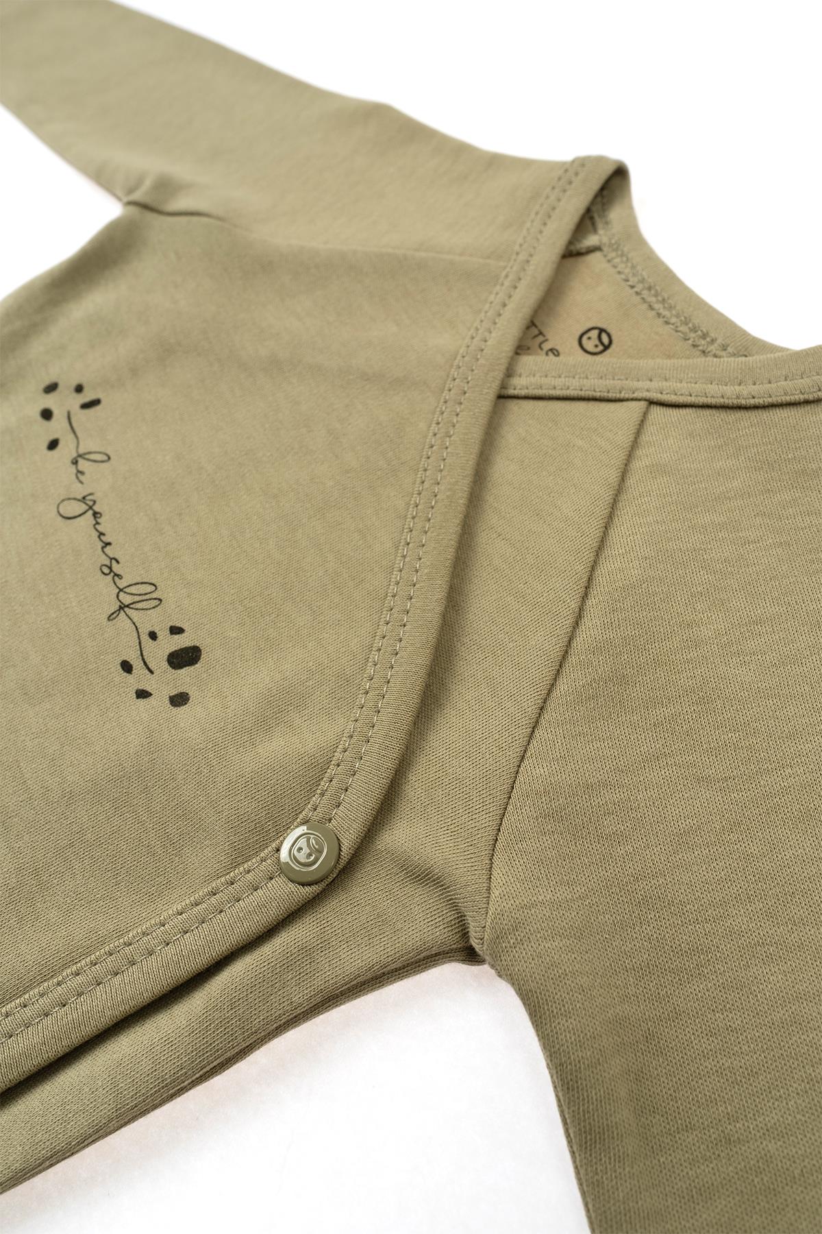 Organic Cotton Long Sleeve Side Snap Bodysuit - Khaki | Soft & Breathable for Babies