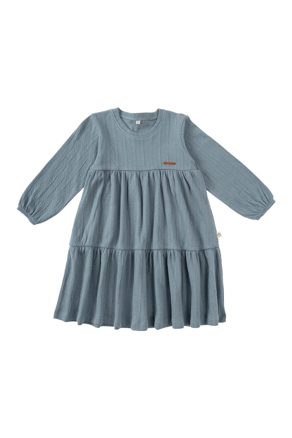 Organic Cotton Long Sleeve Tiered Dress in Light Blue - Sustainable