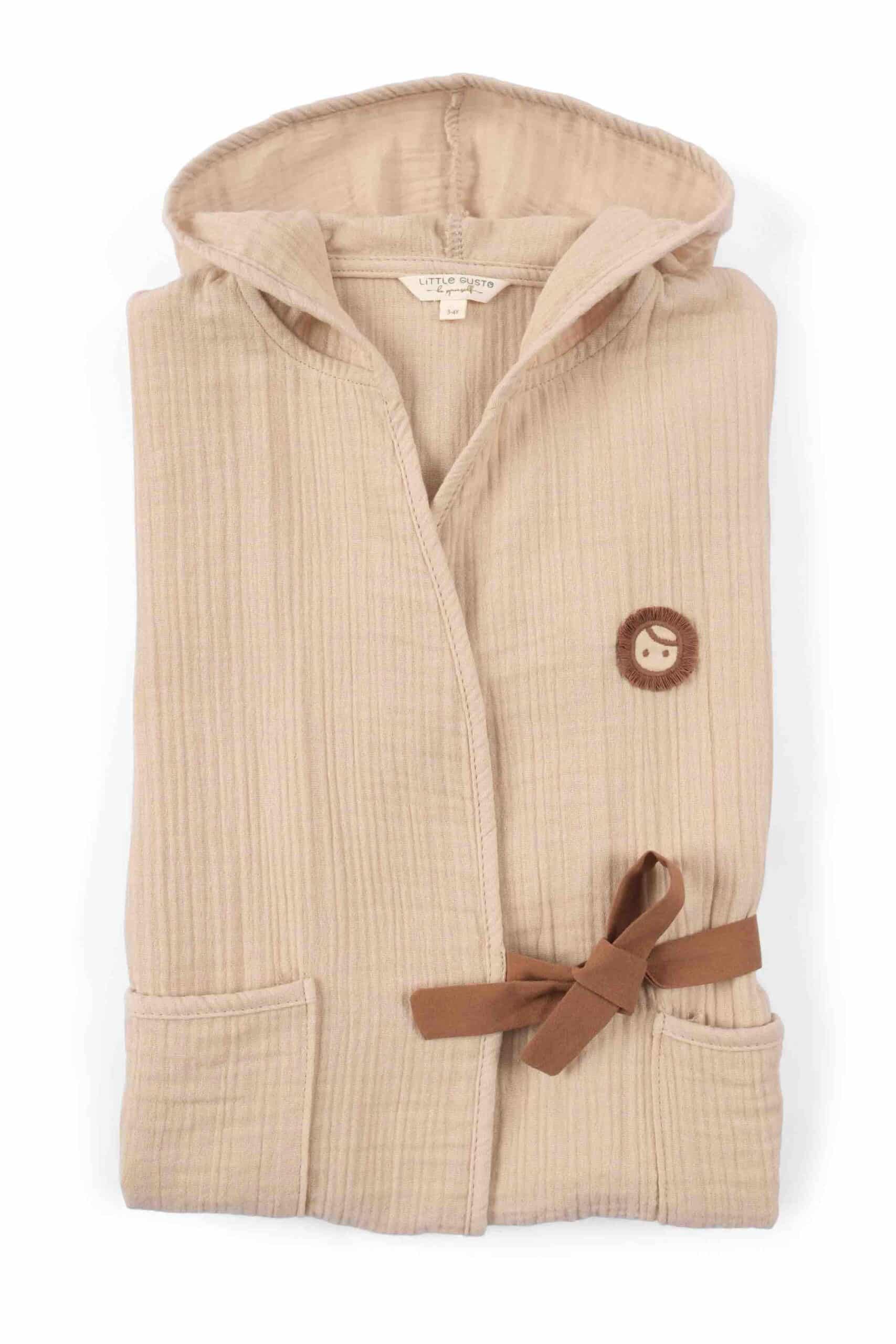 Organic Cotton Muslin Bathrobe for Kids - Beige, Soft, and Cozy