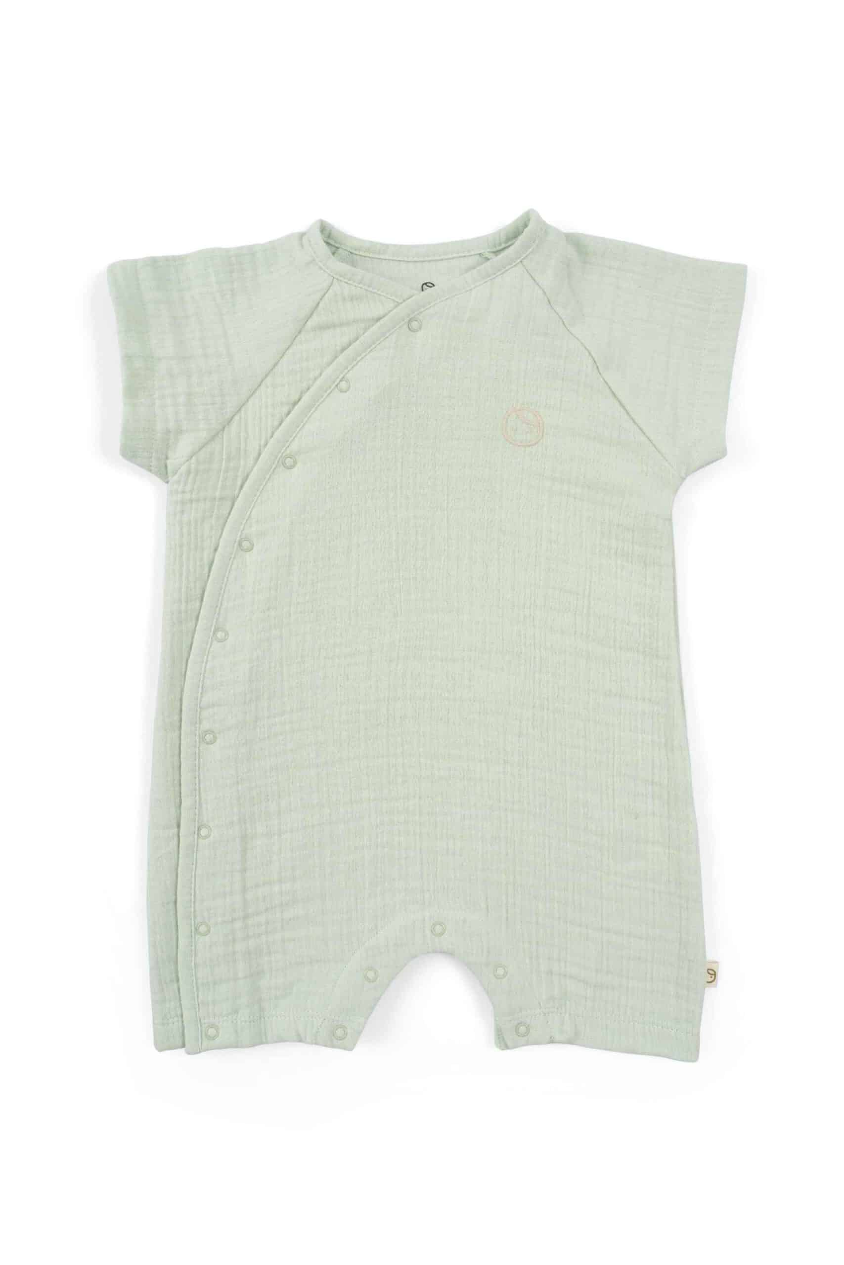 Organic Cotton Muslin Side Collared Romper in Green - Soft and Comfortable