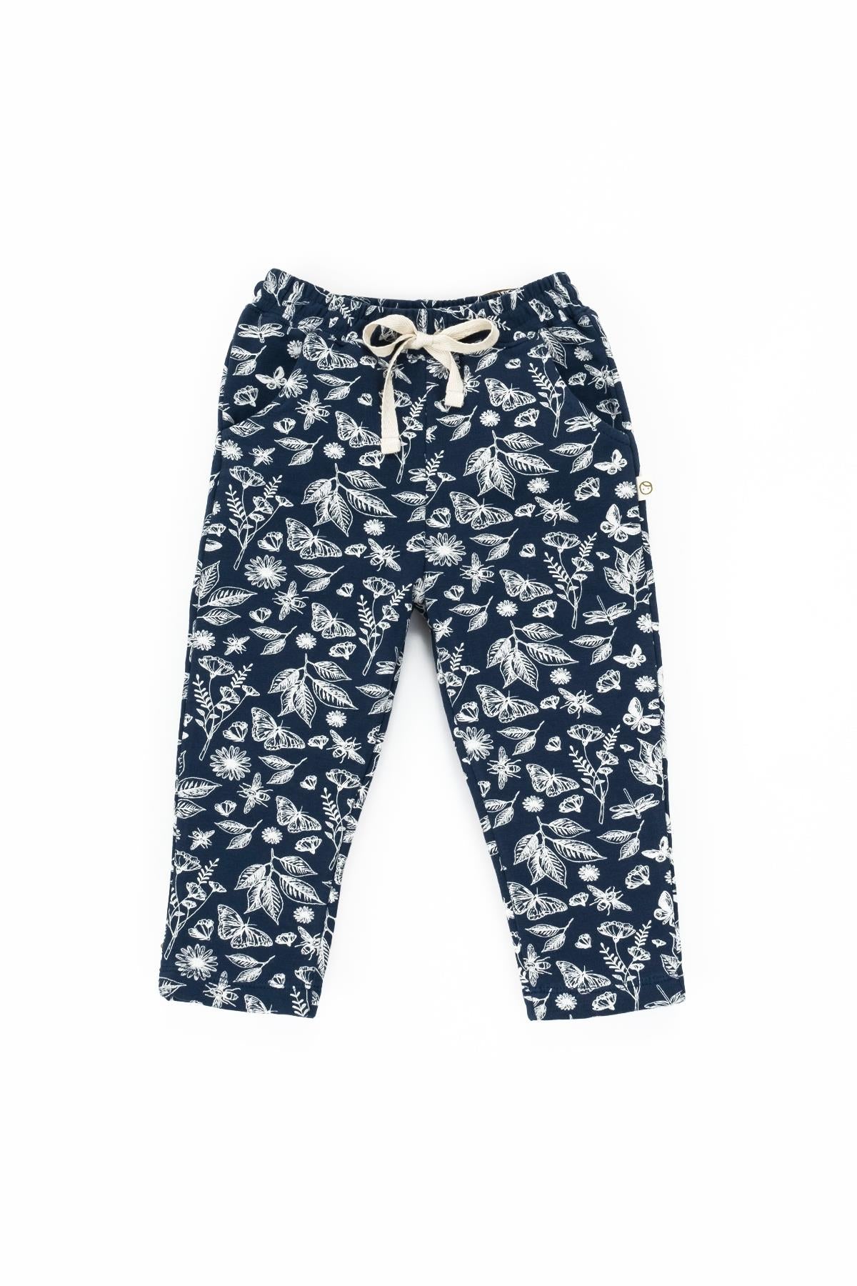 Navy Leaf Pattern Organic Cotton Tracksuit Set for Kids - Soft & Cozy