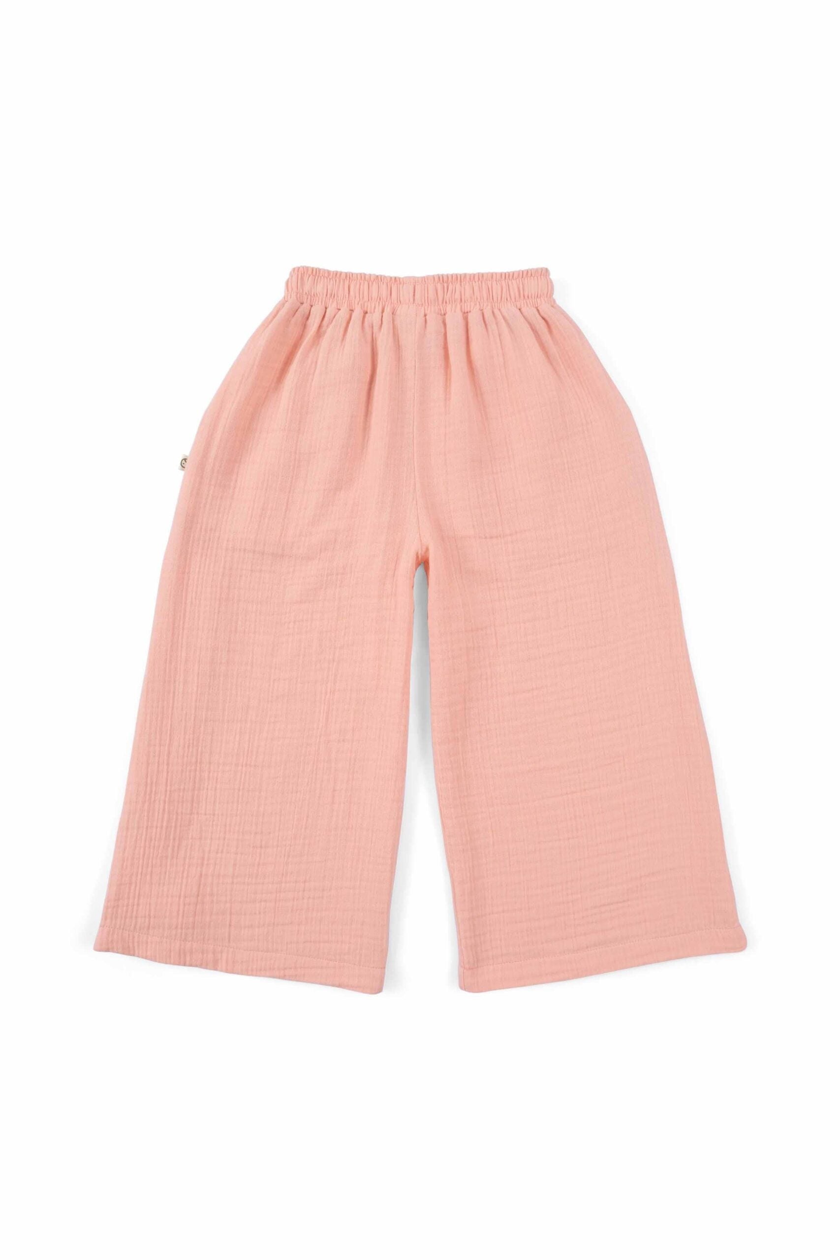 Organic Cotton Muslin Palazzo Pants for Kids in Pink - Soft and Comfortable