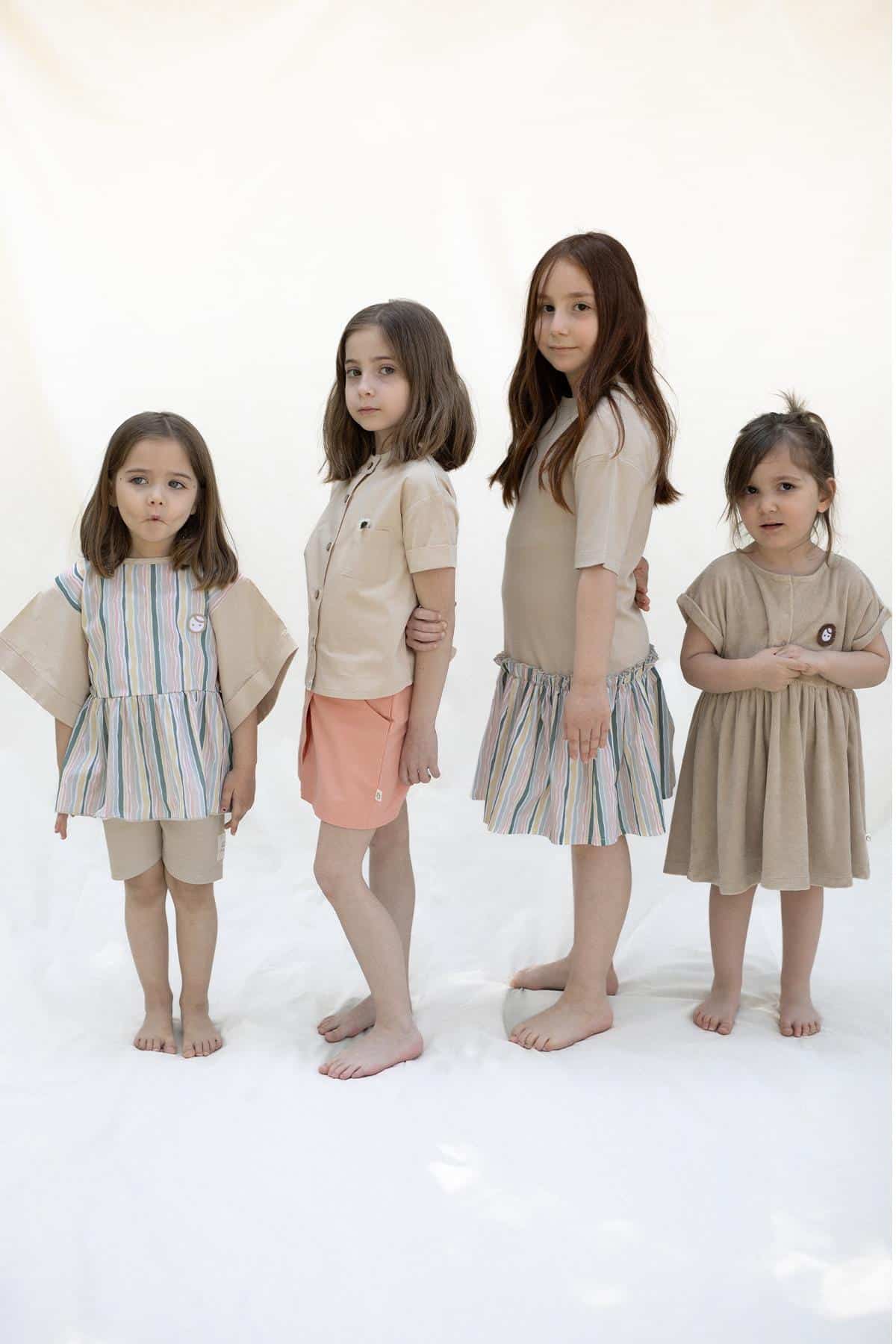 Bamboo Short Sleeve Dress with Skirt - Beige | Girls | Soft