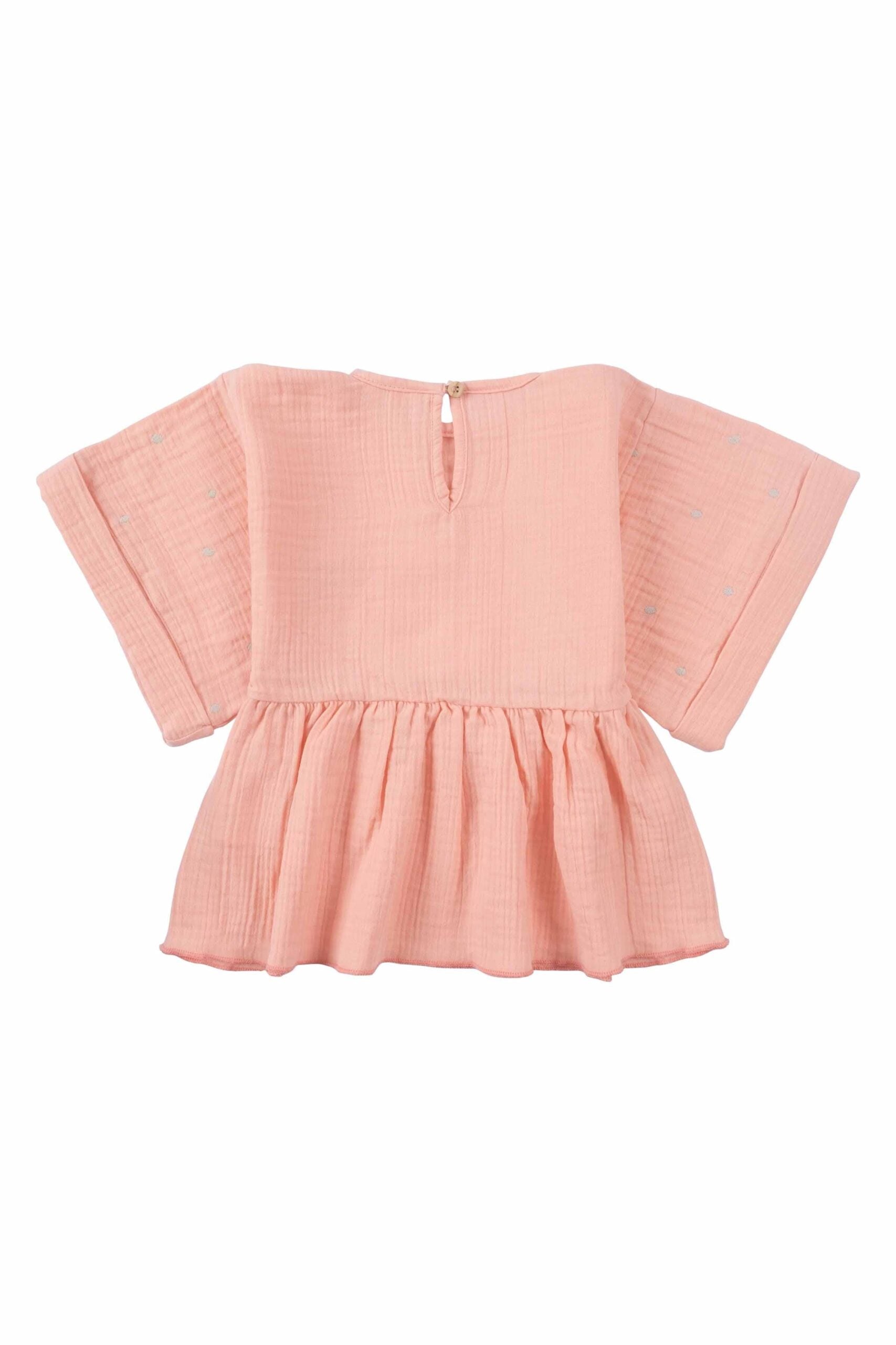 Organic Cotton Muslin Kimono Sleeve Blouse for Kids in Pink - Soft and Comfy