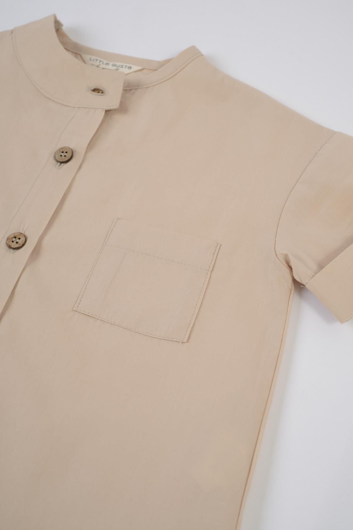 Organic Cotton Short Sleeve Shirt - Beige