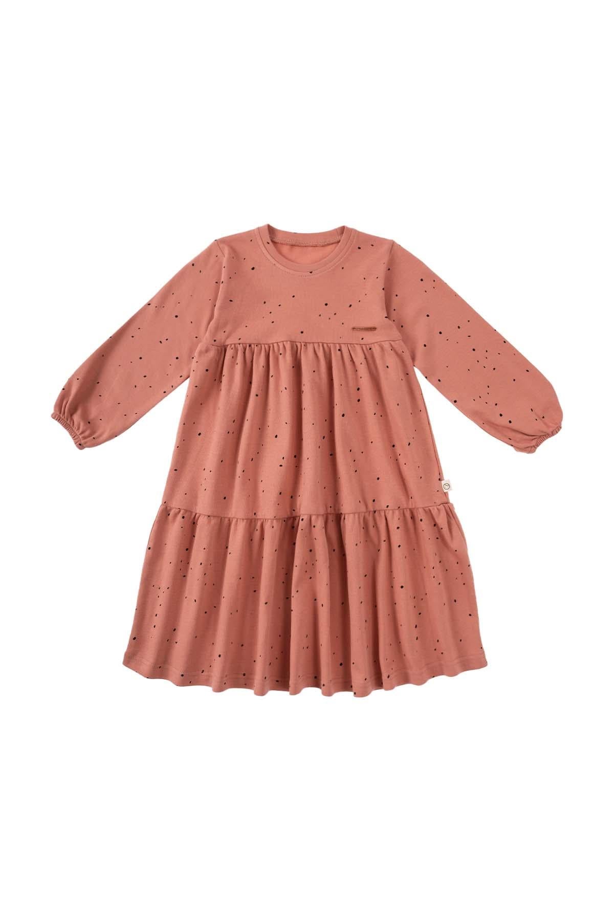 Organic Cotton Long Sleeve Tiered Dress in Pink Cosmos - Elegant