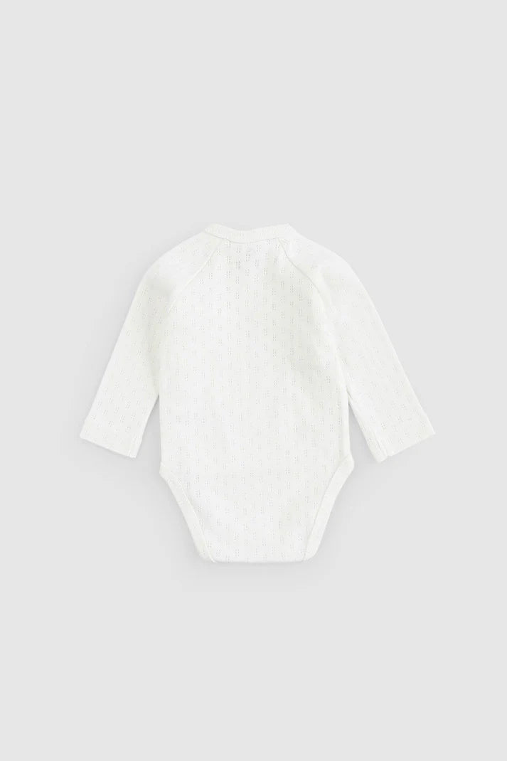 Organic Cotton Long Sleeve Side Snap Pointelle Bodysuit - White