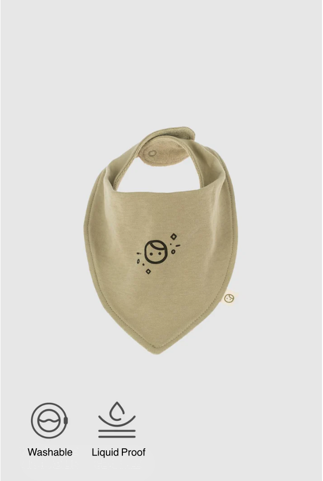 Liquid Proof Organic Cotton Scarf Bib with Gusto Pattern - Khaki | Soft & Stylish