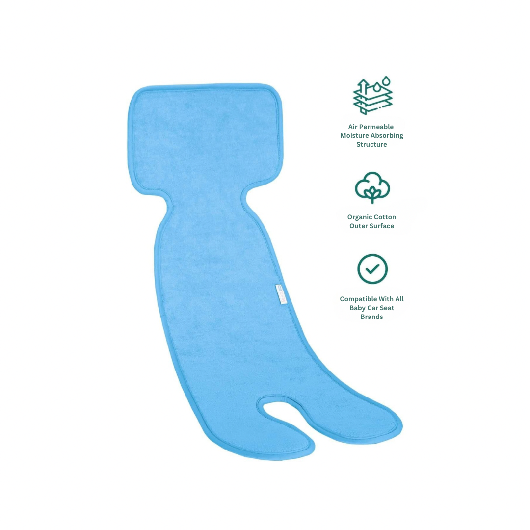 Organic Cotton Blue Baby Car Seat Cushion (0-1 Years) | Soft and Supportive Comfort