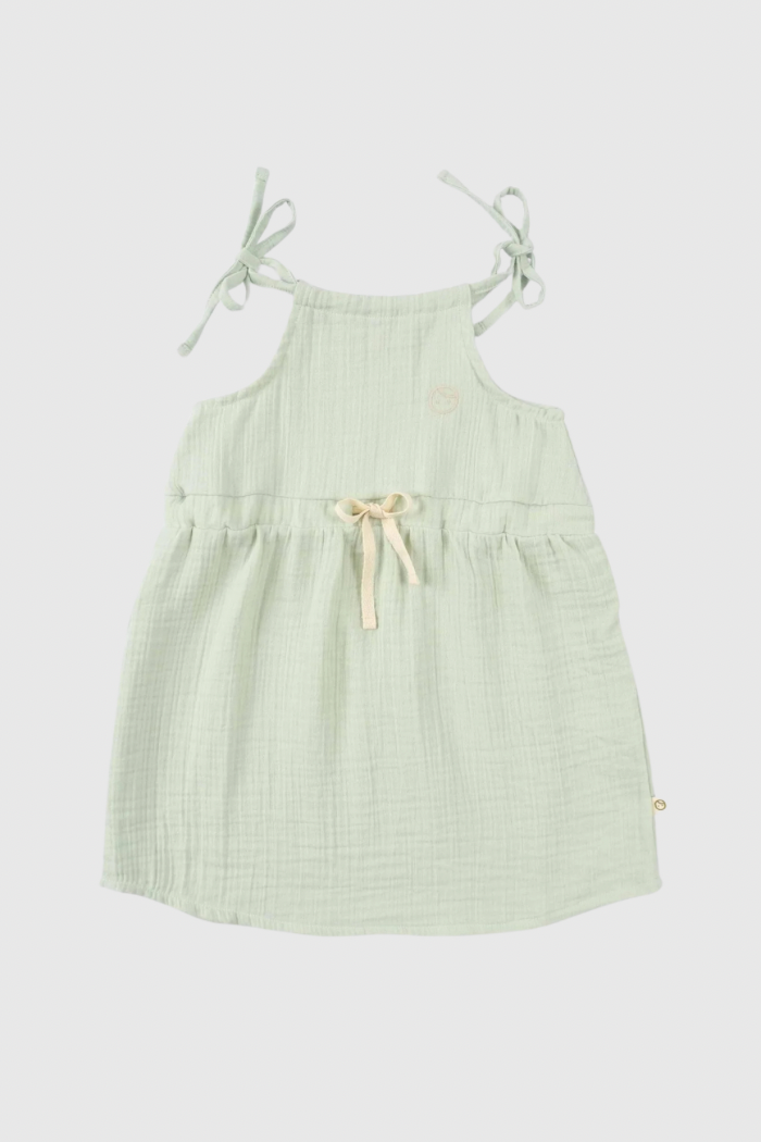 Organic Cotton Muslin Dress with Straps - Green