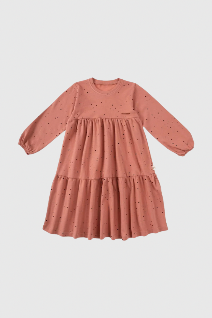 Organic Cotton Long Sleeve Tiered Dress - Pink Cosmos