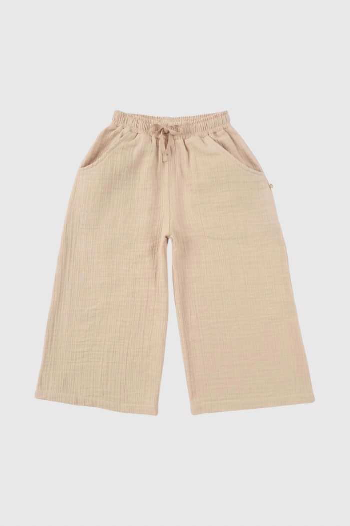 Organic Cotton Muslin Palazzo Pants - Beige