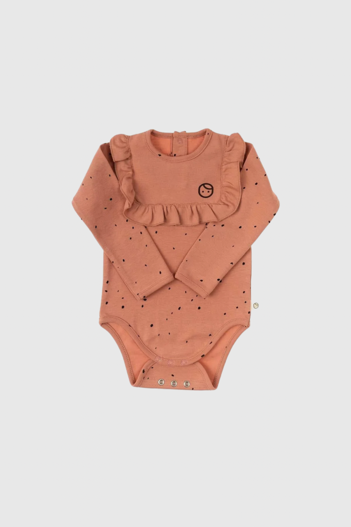 Long Sleeve Quilted Ruffle Organic Cotton Bodysuit - Pink Cosmos