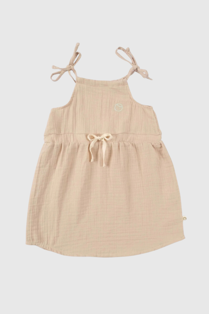 Organic Cotton Muslin Dress with Straps - Beige