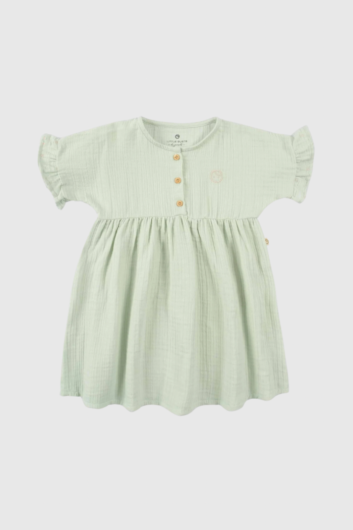 Organic Cotton Muslin Dress - Green