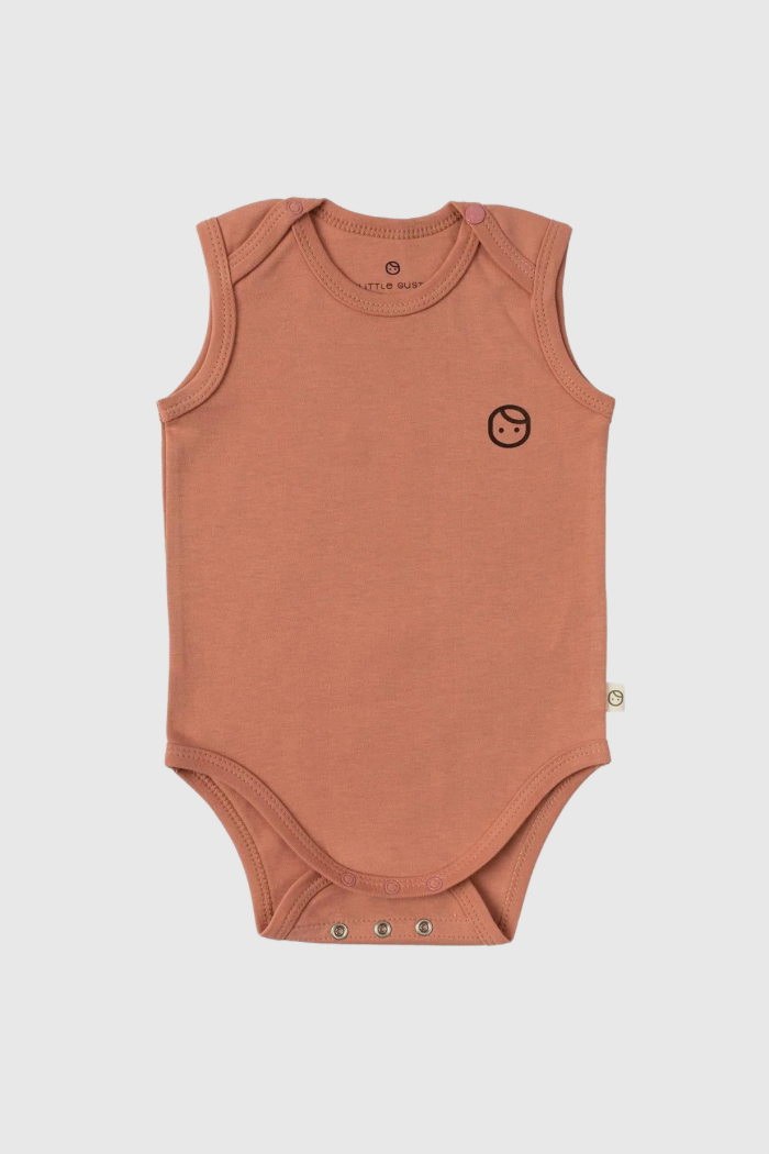 Organic Cotton Sleeveless Bodysuit - Pink with Gusto Print