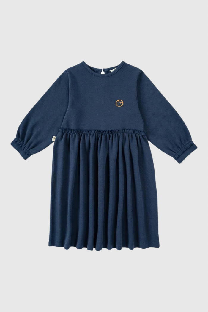 Organic Cotton Ruffle Dress - Navy Blue